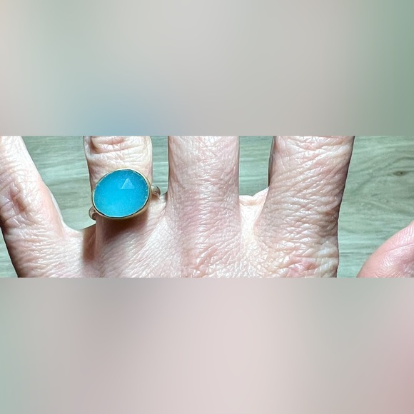 Vintage Designer Sundance Catalog Sterling Silver Aqua Chalcedony Ring, Size 5 - Picture 8 of 10